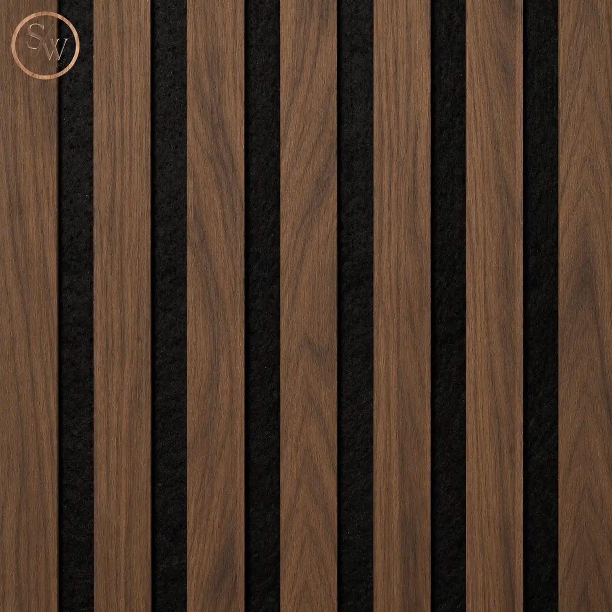 Acoustic wall panel in Walnut, front view