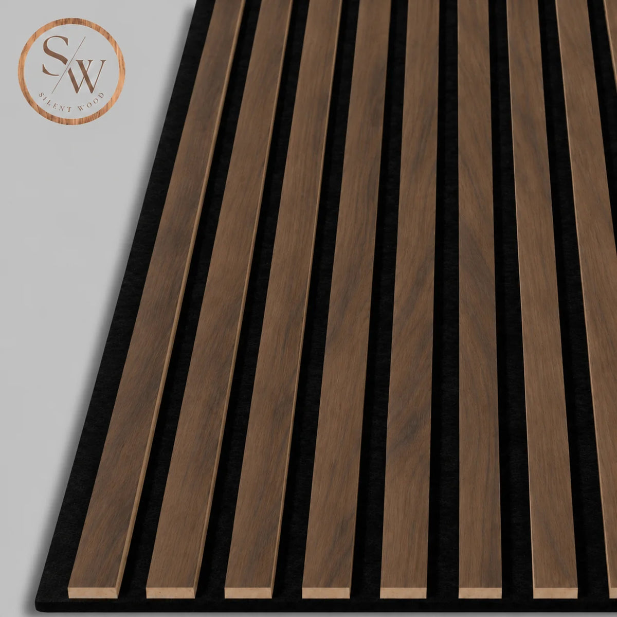 Standard acoustic wall panel in Walnut, angled view